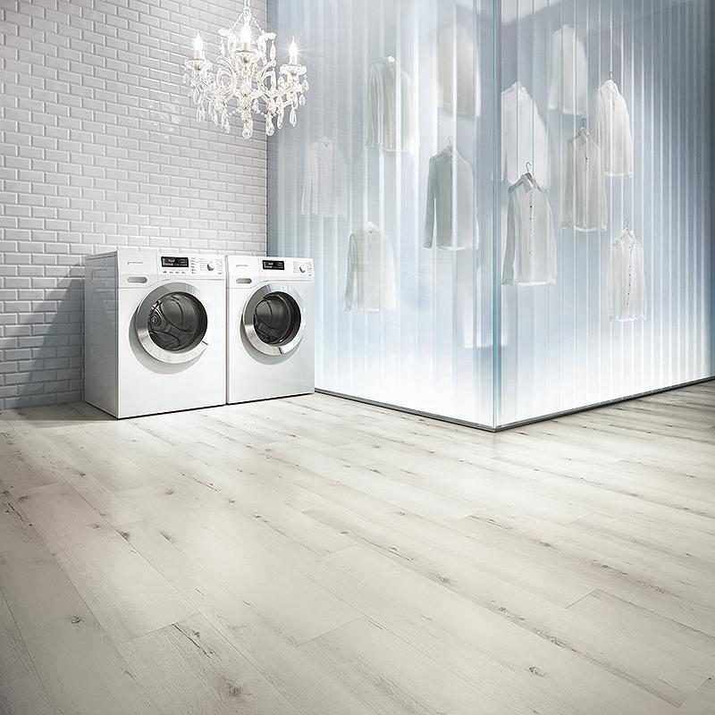 Voyage Invisible Stripes Oak Luxury Vinyl in a Laundry Room