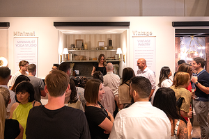 Freshly redesigned vignettes at the Divine Flooring flagship showroom are revealed to guests at a party