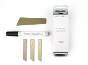 Conceal Repair Kit for floors containing marker, soft wax and scraper