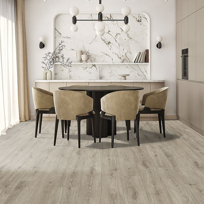 Light toned oak grain laminate flooring planks