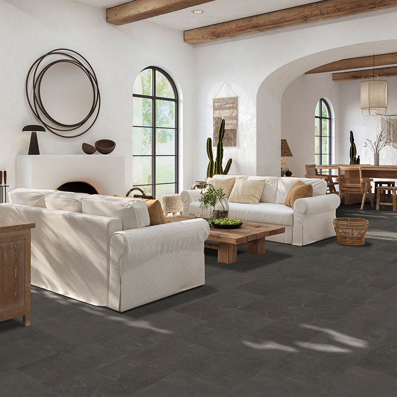 Dark stone look luxury vinyl tiles