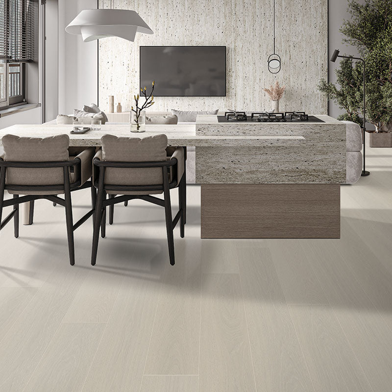 Oak grain luxury vinyl floor planks in a light tone
