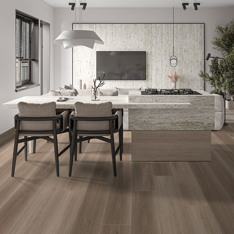 Brown oak grain luxury vinyl floor planks
