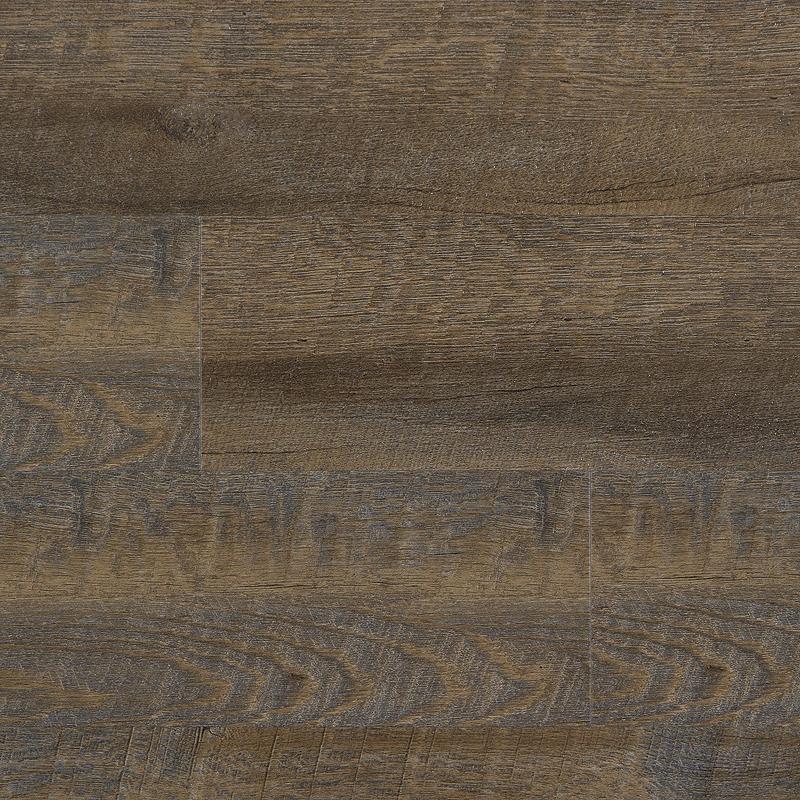 Close-up of textured wood flooring in a medium brown tone with visible grain patterns and subtle grey undertones.