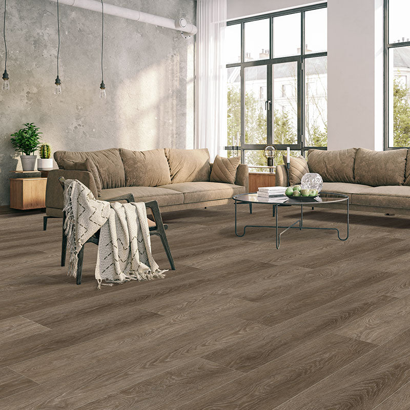 Brown oak grain vinyl floor planks