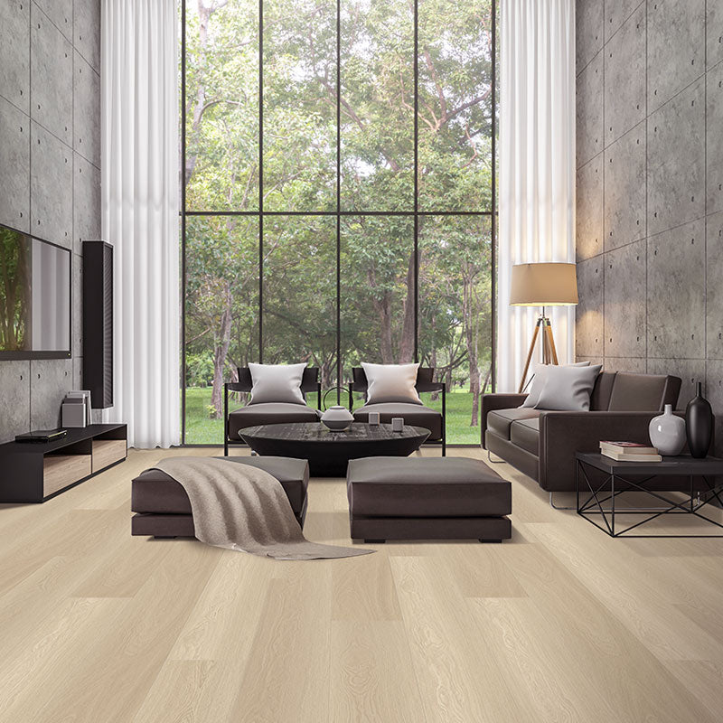 Light toned oak grain vinyl floor planks