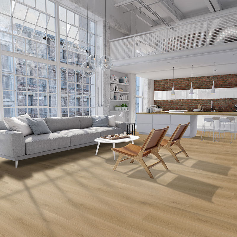 Natural toned oak grain vinyl floor planks