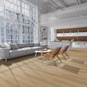 Natural toned oak grain vinyl flooring in a loft interior