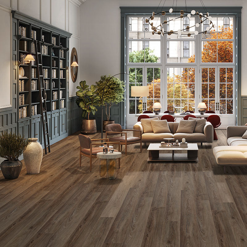 Brown oak grain vinyl floor planks