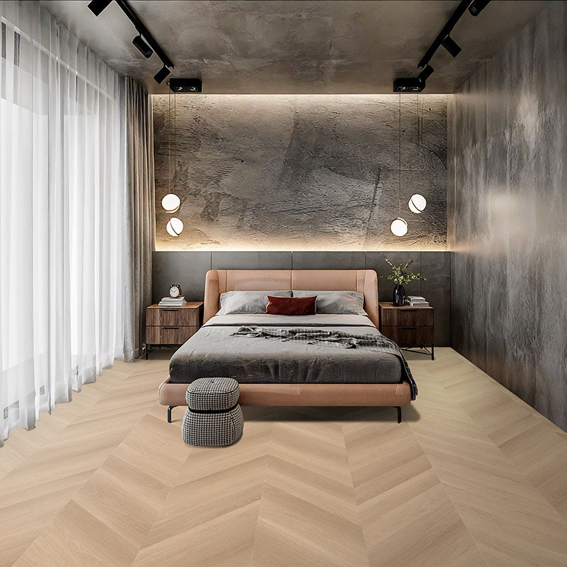 Natural toned oak grain vinyl chevron floor planks