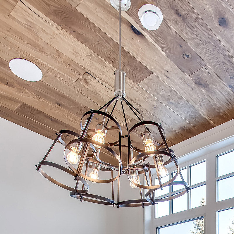 Cosmopolitan Gatsby European Oak Hardwood installed on ceiling with suspended lighting