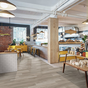 Good Vibrations Loose Lay Vinyl Plank Flooring from the Journey Collection by Divine installed in a coffee shop