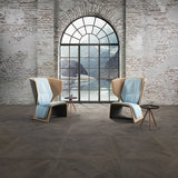 Louis XIV French White Oak Parquet with Circle Cut Window and Mountain View
