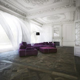 Louis XIV Orleans French White Oak Hardwood in a French Living Room with Ornate Molding